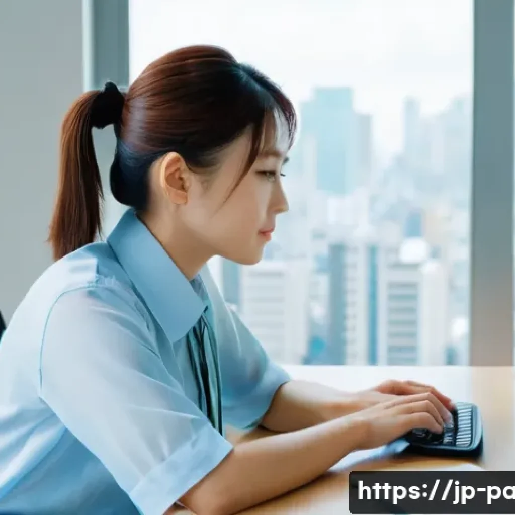 휴대용 냉난방기 추천 - **Prompt:** A young Japanese woman in her late 20s is working at her office desk. She's wearing a li...