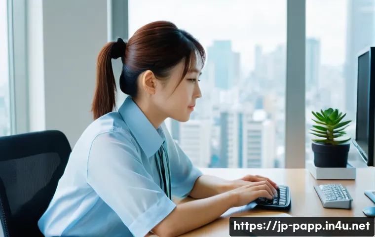휴대용 냉난방기 추천 - **Prompt:** A young Japanese woman in her late 20s is working at her office desk. She's wearing a li...
